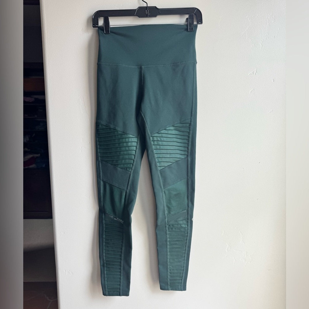 Alo Yoga Moto Leggings High Waist Dark Green Sculpt Compressive Size S ribbed